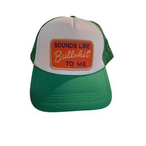 Funny Trucker Hat Green White Mesh Cap – Sounds Like Bullshit to Me Patch Retro